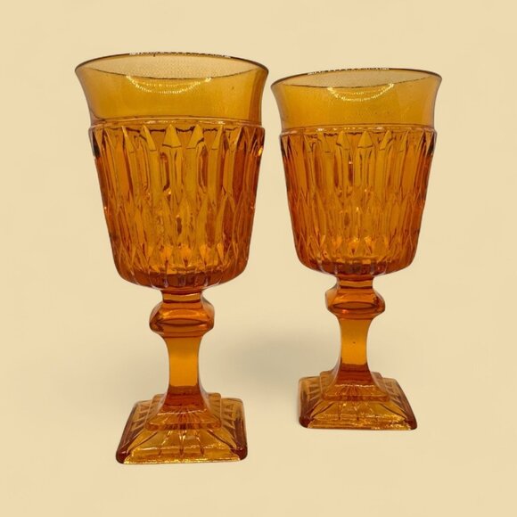 Vintage Mt. Vernon Amber Goblets Indiana Glass 5.5" Tall Honeycomb Mint MCM - Picture 1 of 9